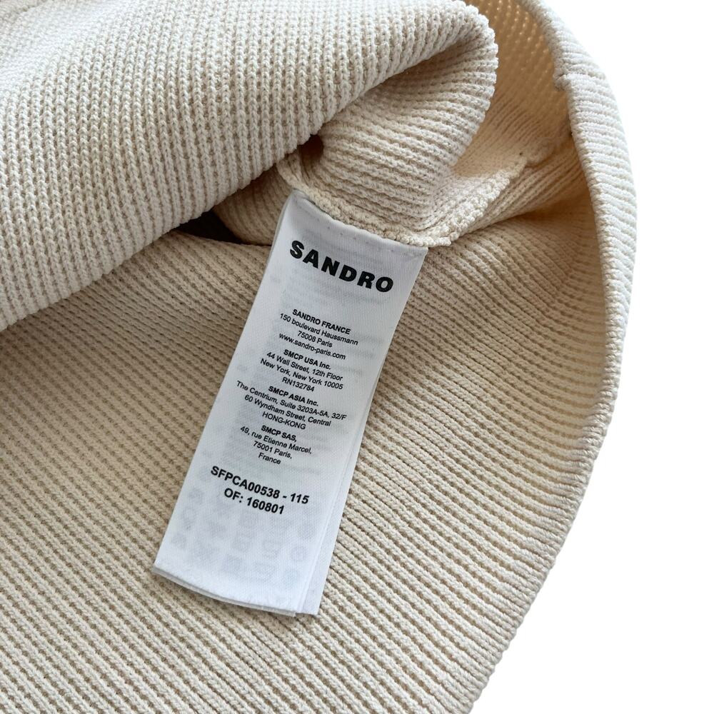 Sandro Paco Cream Waffle Knit Collared Button Front Cardigan Sweater Jacket - Picture 9 of 12
